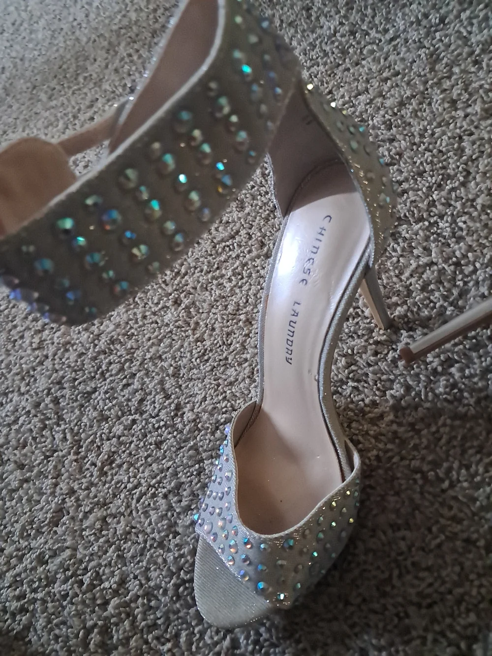 Chinese Laundry Champagne Rhinestone Ankle-Strap Heels